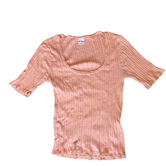 Re/Done Women's Pointelle 100% Cotton Top Pink Size Small - Picture 3 of 7